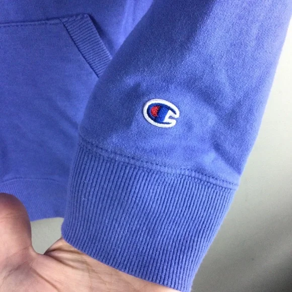 Champion French Terry Script Logo Raglan Sleeve Blue Hoodie Girl’s Size Large - Picture 8 of 11